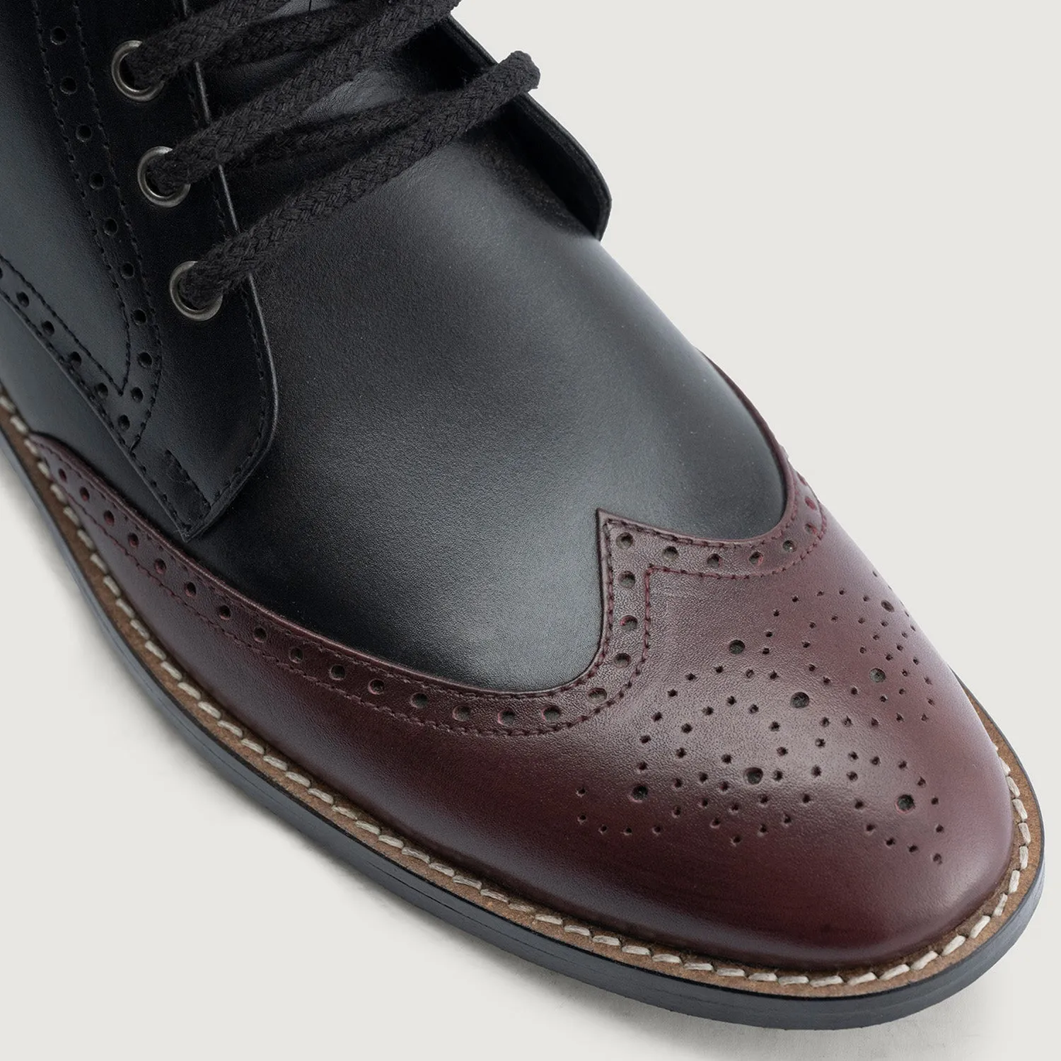 Duster Brogues Derby Maroon Black Leather Boots - StudGuard