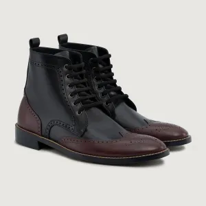 Duster Brogues Derby Maroon Black Leather Boots - StudGuard