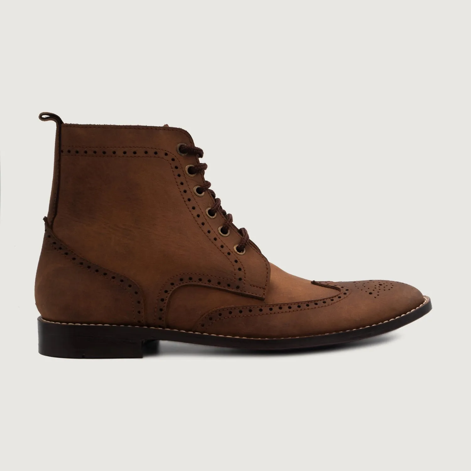 Duster Brogues Derby Oil Pull-up Brown Leather Boots