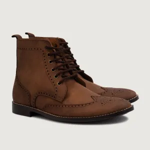 Duster Brogues Derby Oil Pull-up Brown Leather Boots