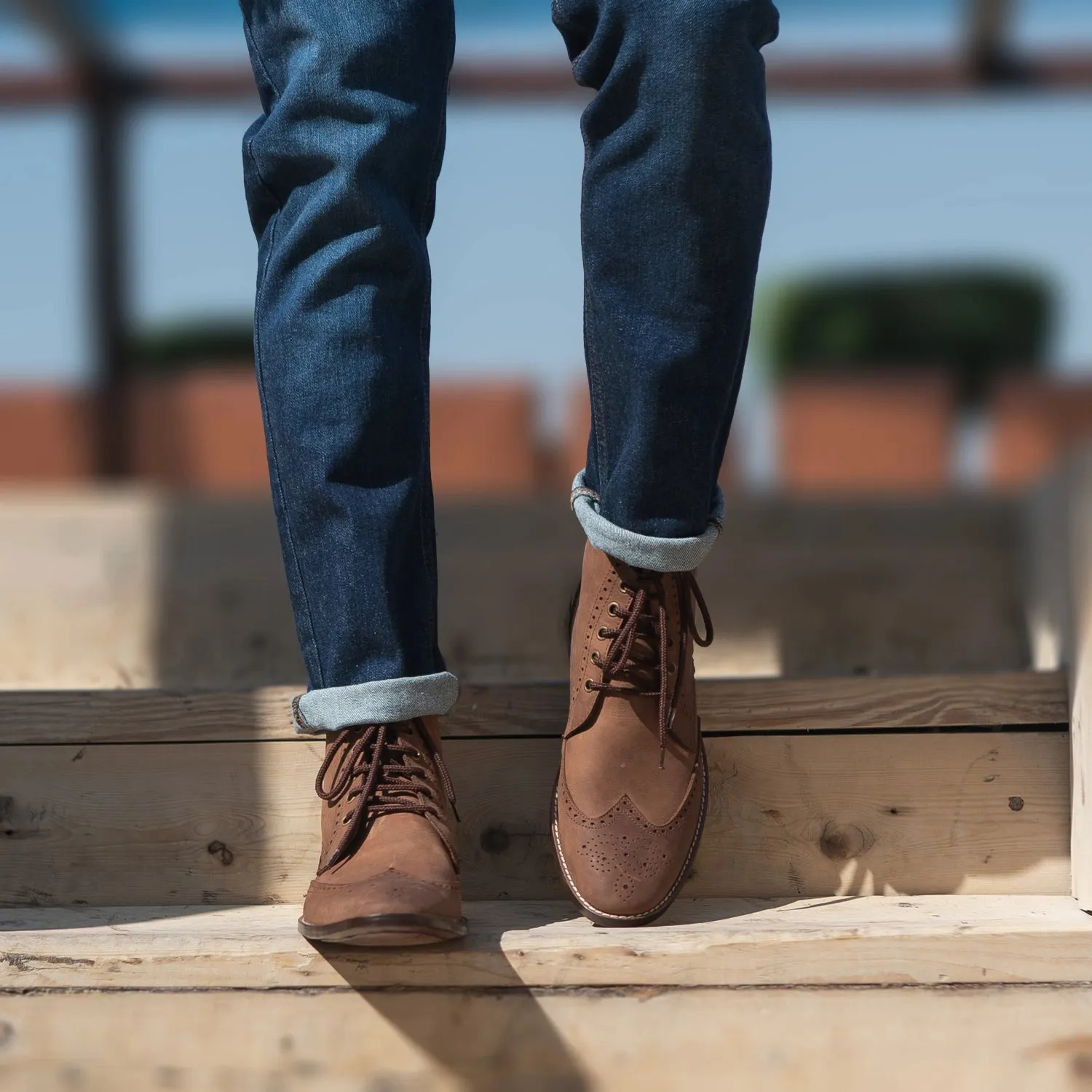 Duster Brogues Derby Oil Pull-up Brown Leather Boots