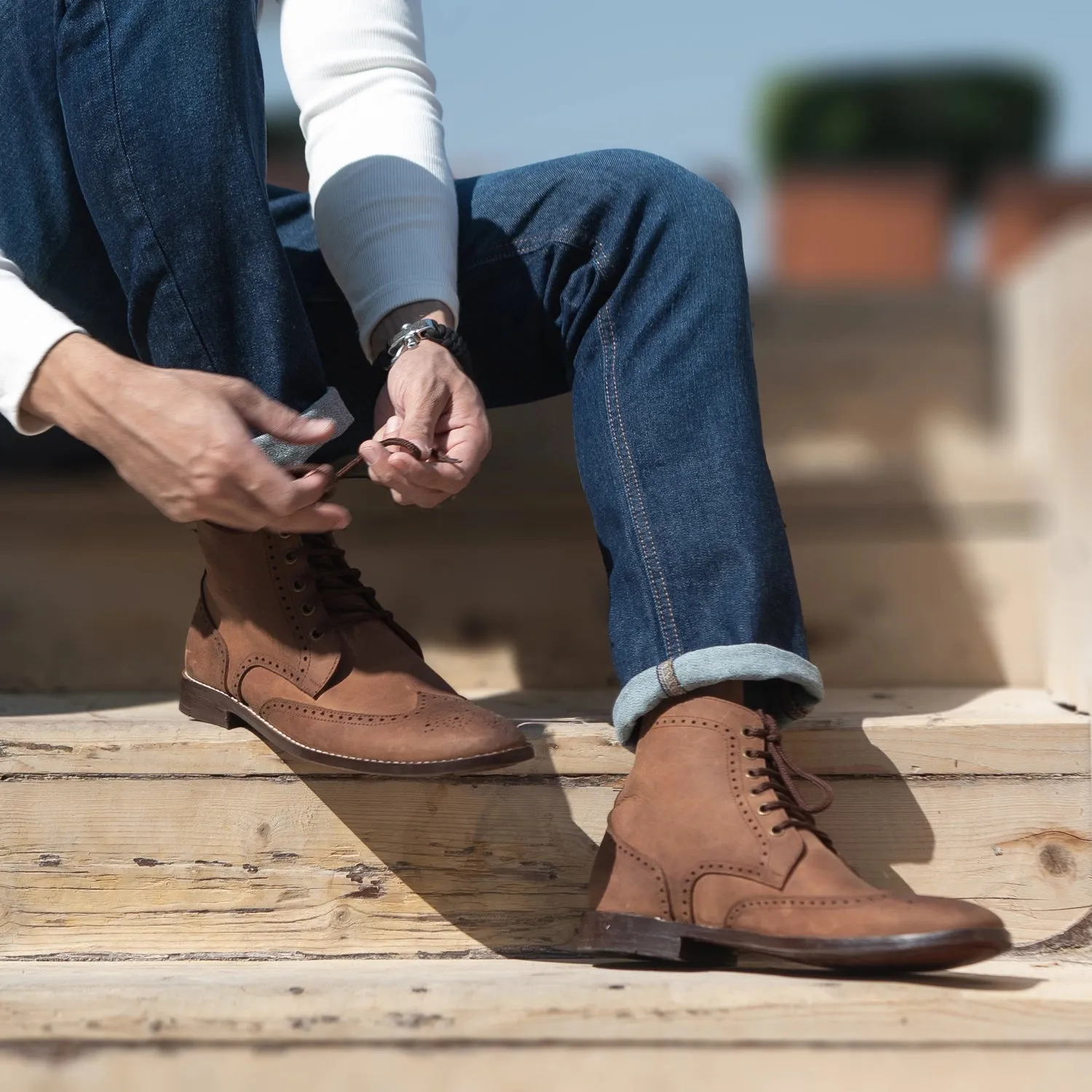 Duster Brogues Derby Oil Pull-up Brown Leather Boots