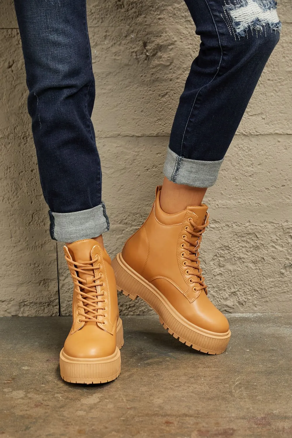 East Lion Corp Brown Platform Combat Boots