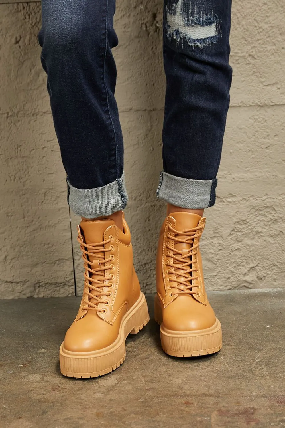 East Lion Corp Brown Platform Combat Boots