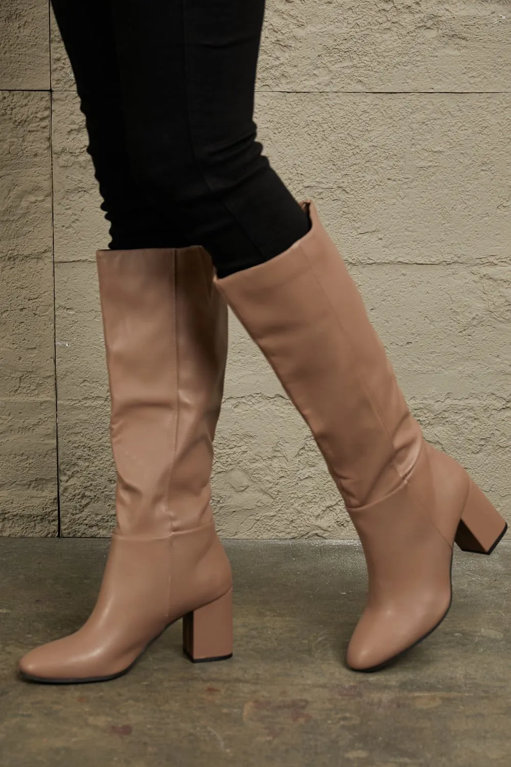 East Lion Corp Mocha Block Heel Knee High Boots