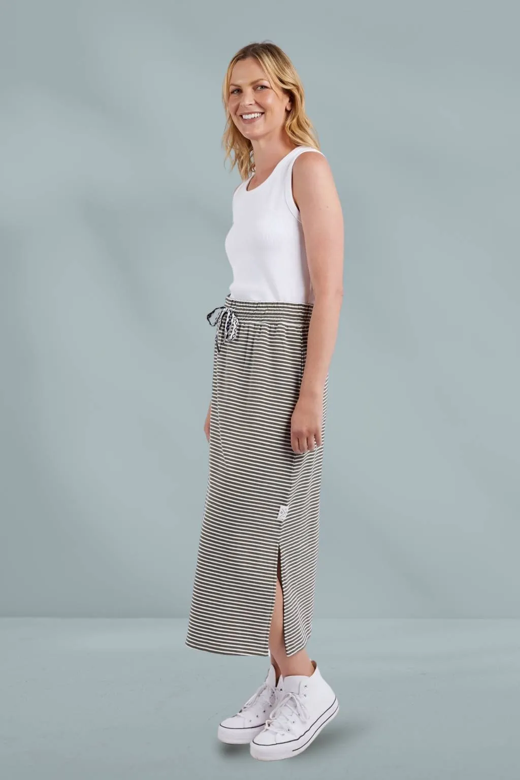 Elm Travel Skirt Khaki White Stripe