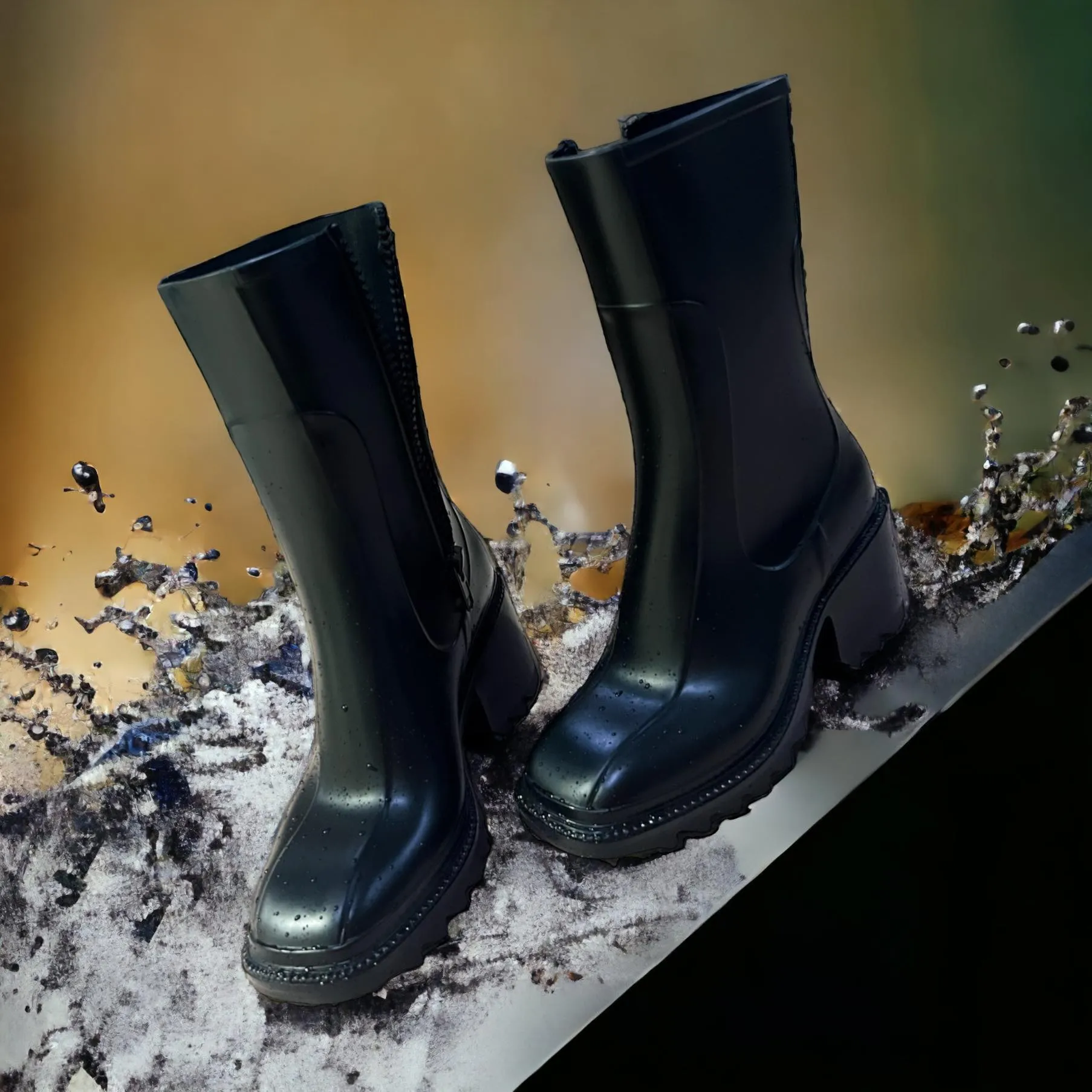 EVITA Mid Calf Heeled Rain Boots