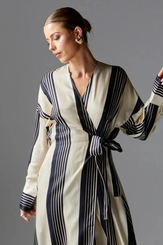 Fate and Becker Heartstopper Wrap Midi Dress Navy Stripe