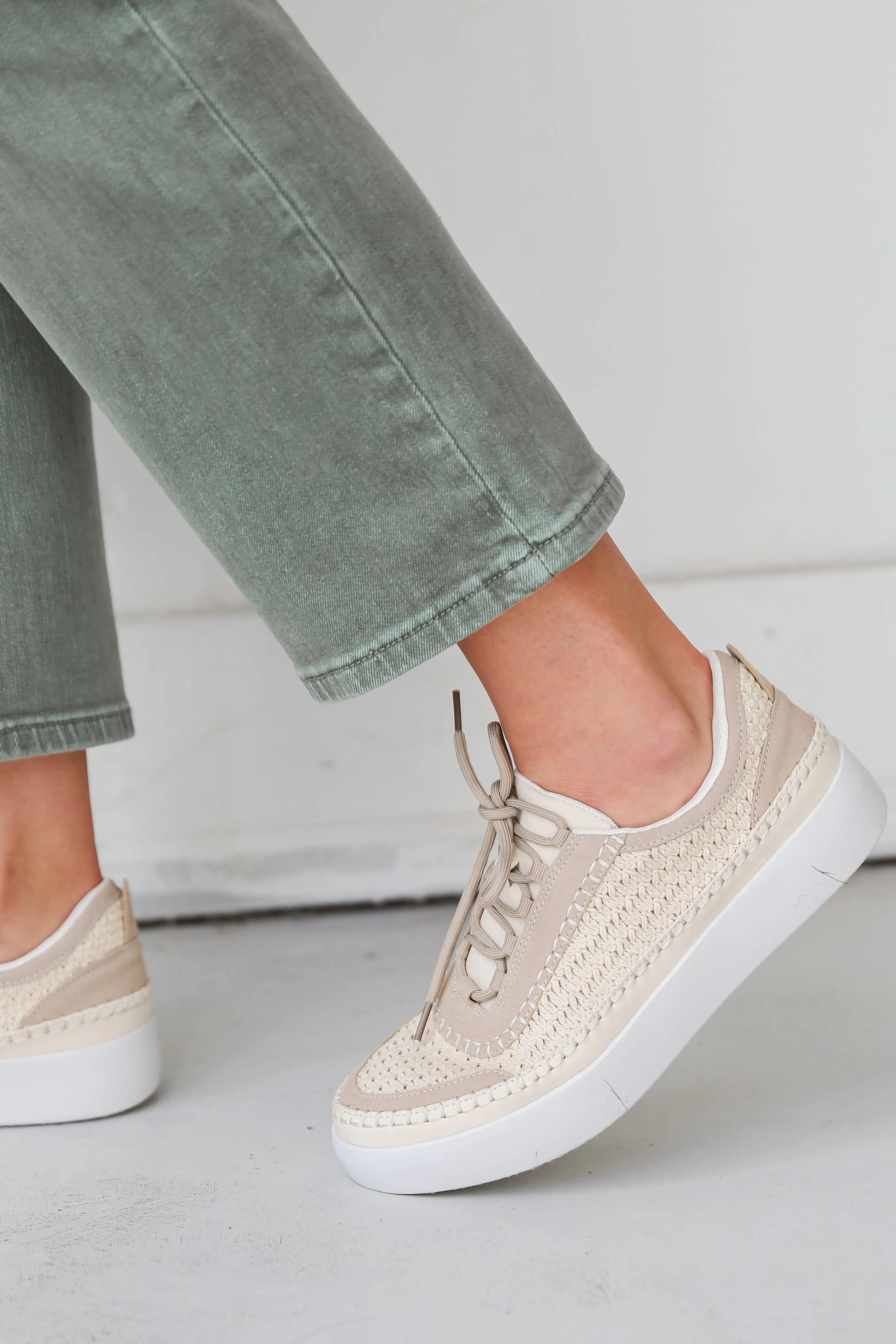 FINAL SALE - Stay On Course Cream Crochet Platform Sneakers