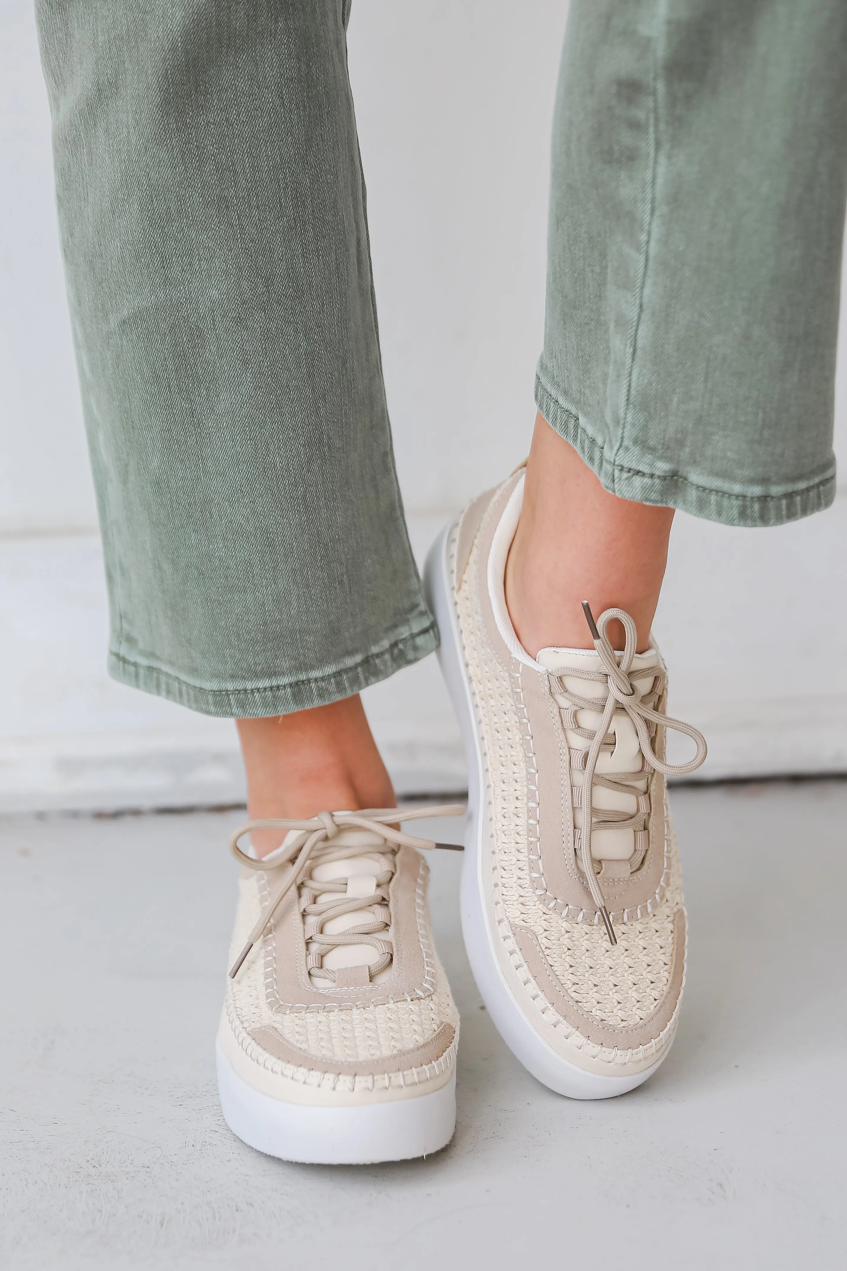 FINAL SALE - Stay On Course Cream Crochet Platform Sneakers