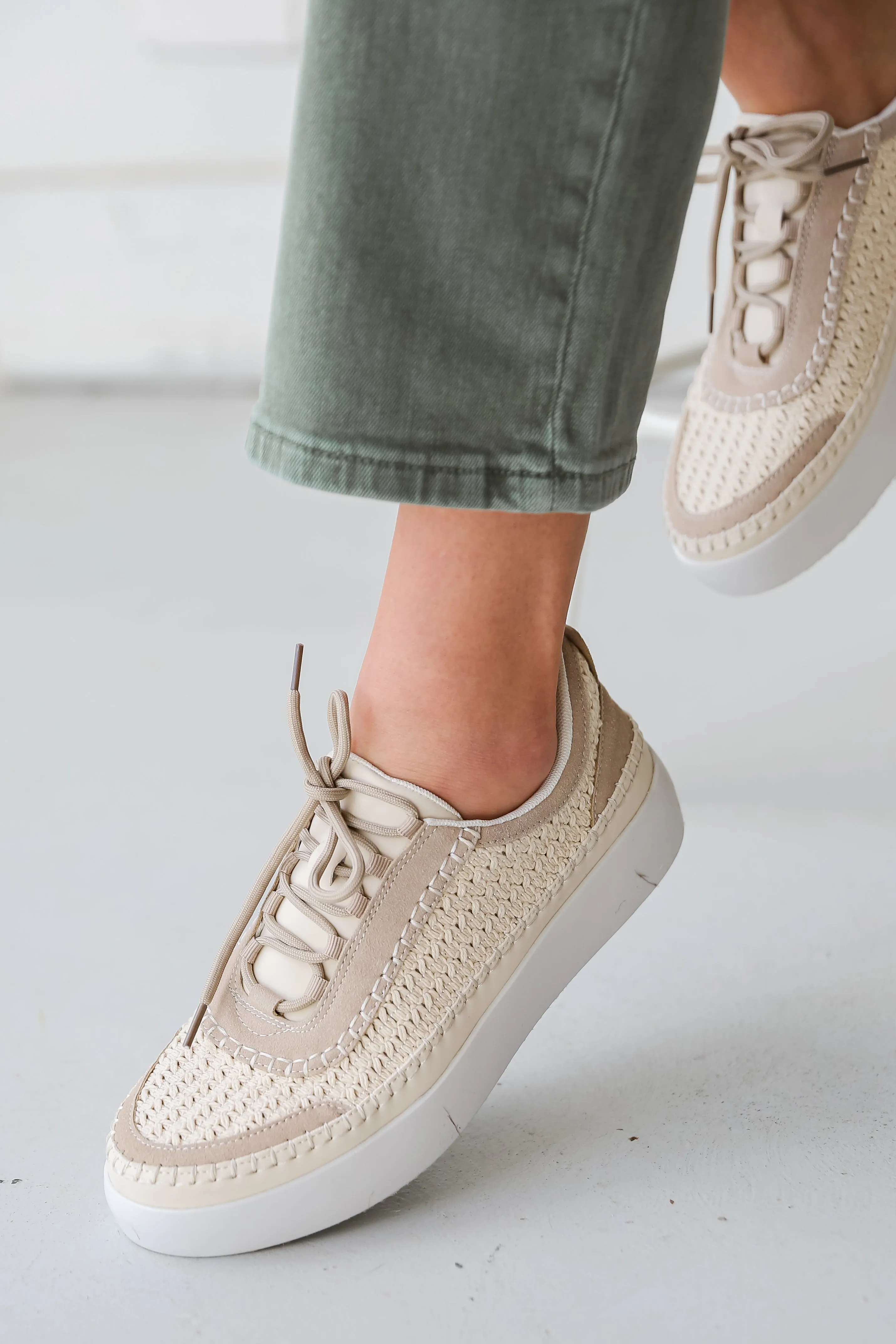 FINAL SALE - Stay On Course Cream Crochet Platform Sneakers