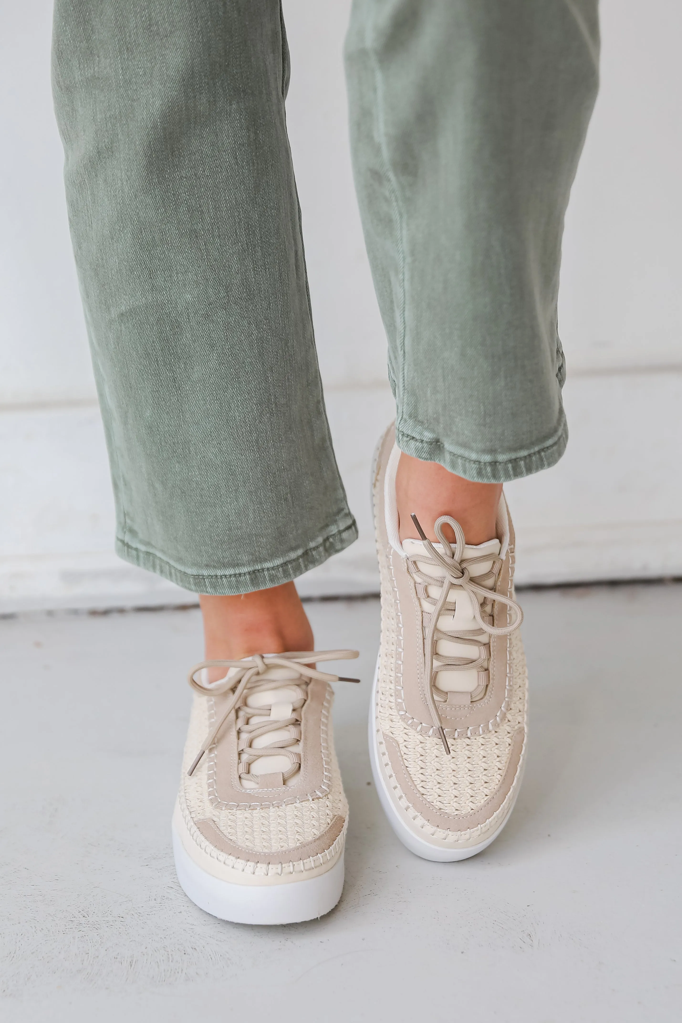 FINAL SALE - Stay On Course Cream Crochet Platform Sneakers