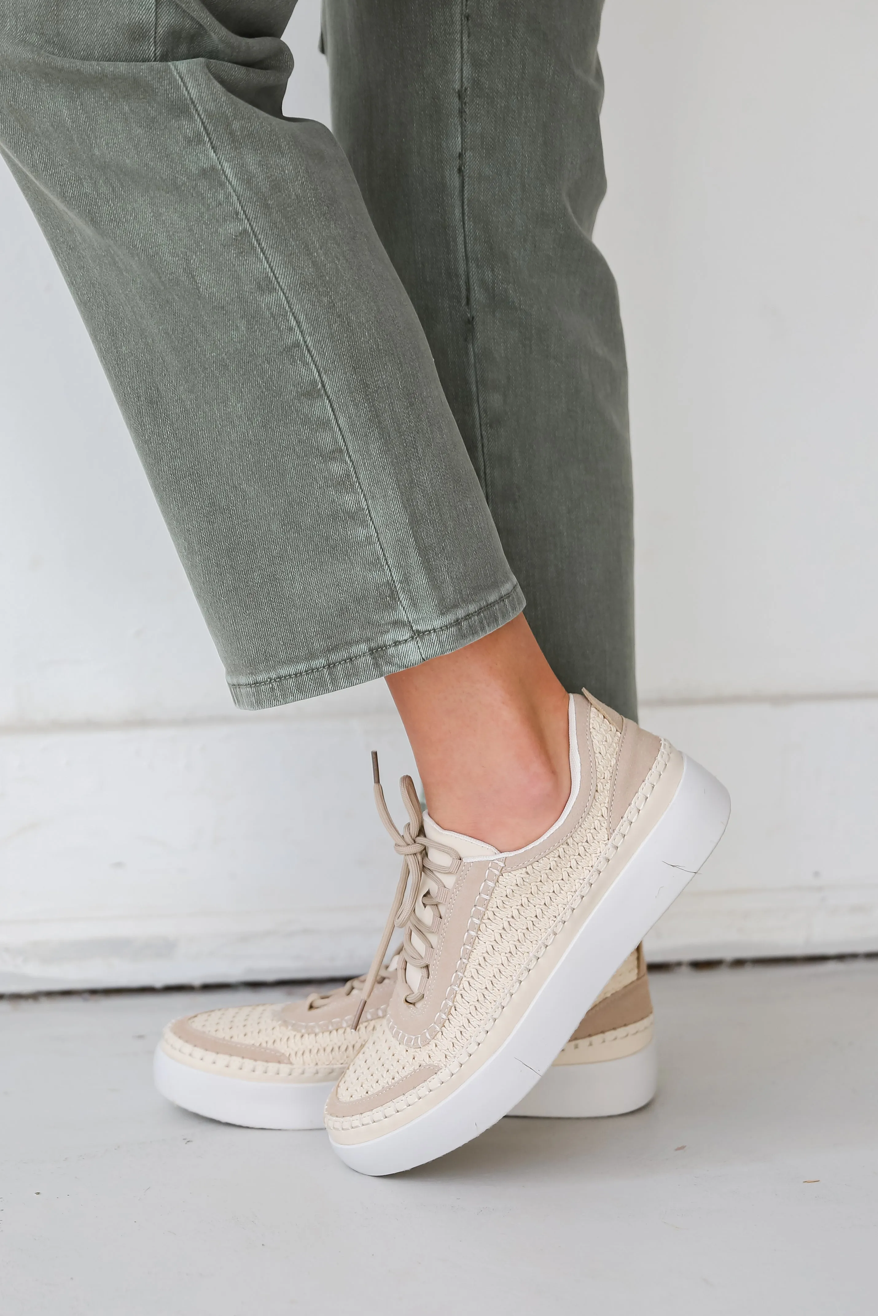 FINAL SALE - Stay On Course Cream Crochet Platform Sneakers