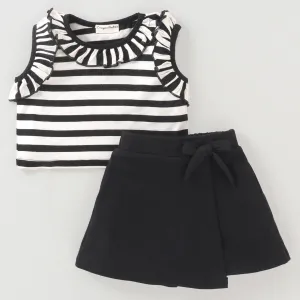 Frilled Striped Top Flapped Short Set