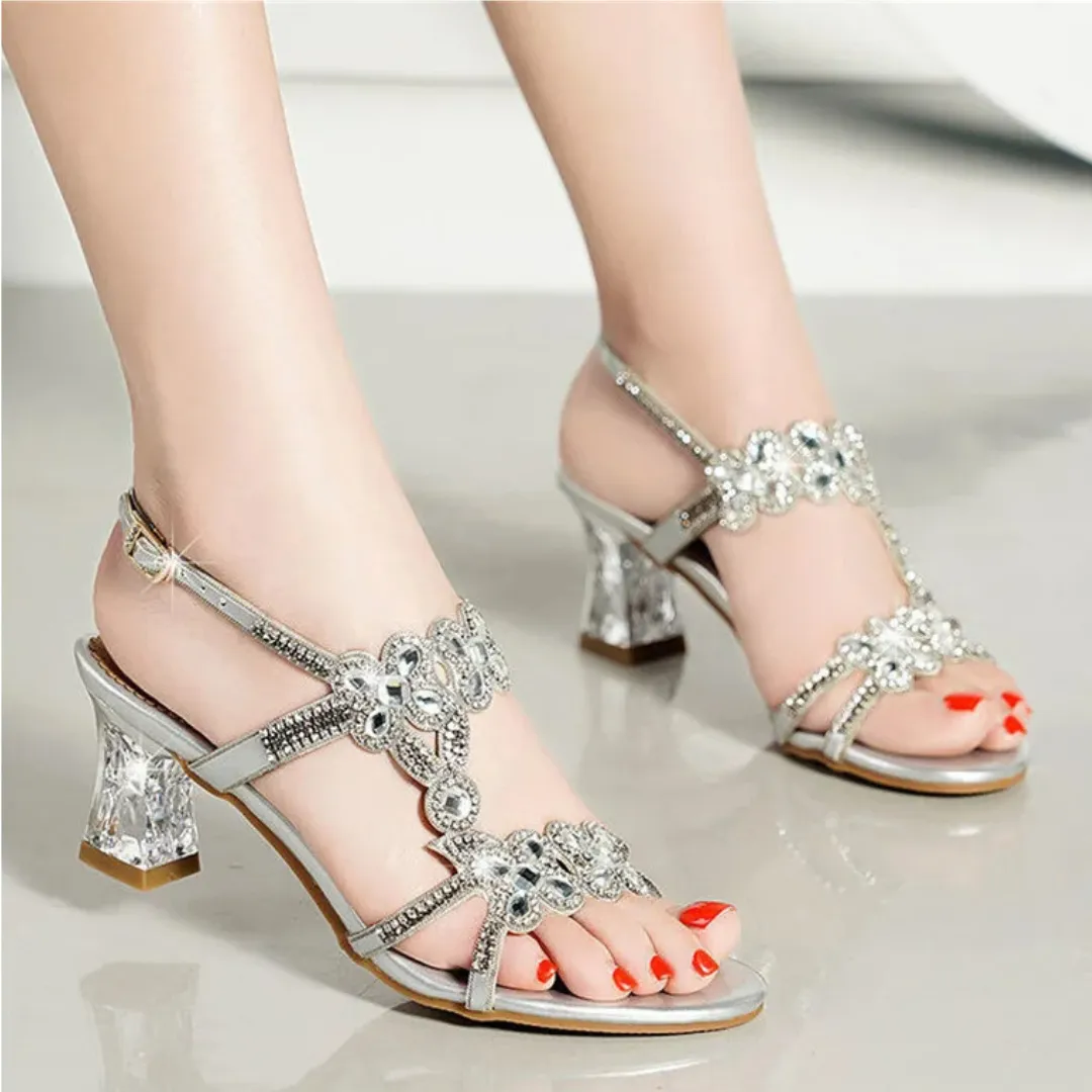 Glamorous Rhinestone High Heel Sandals for Women