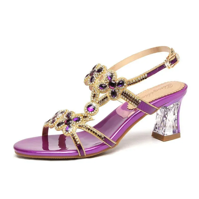 Glamorous Rhinestone High Heel Sandals for Women