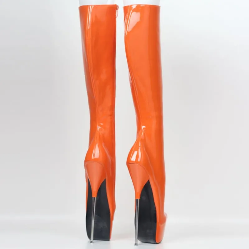 Gorgeous Orange Knee-high Stiletto Heel Boots with Metal Heels