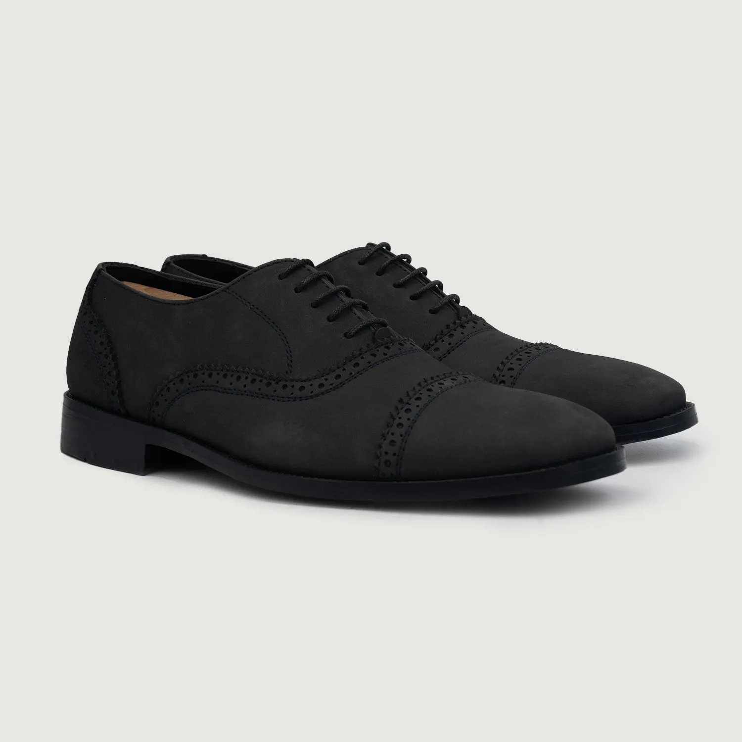 Greyson Brogues Oxford Black Nubuck Leather Shoes