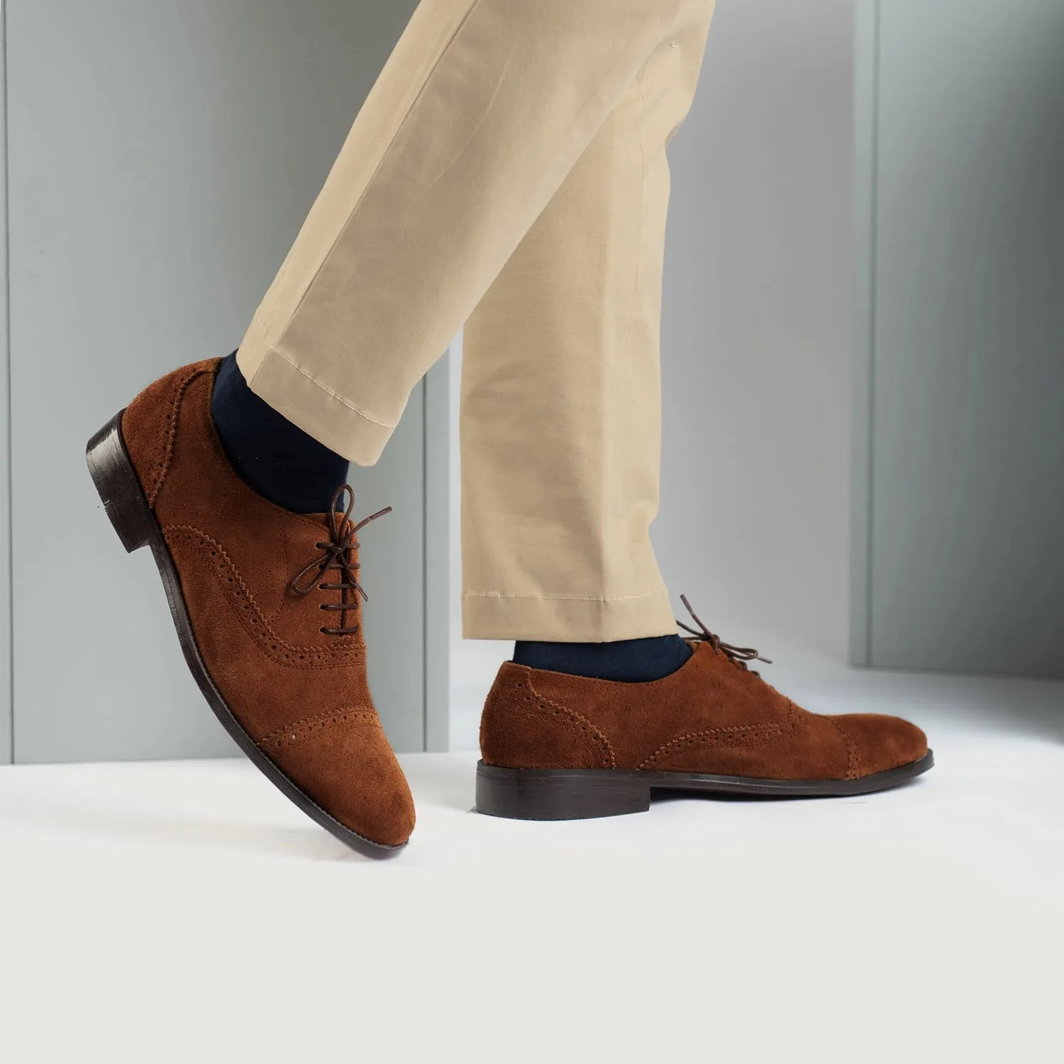 Greyson Brogues Oxford Brown Suede Leather Shoes