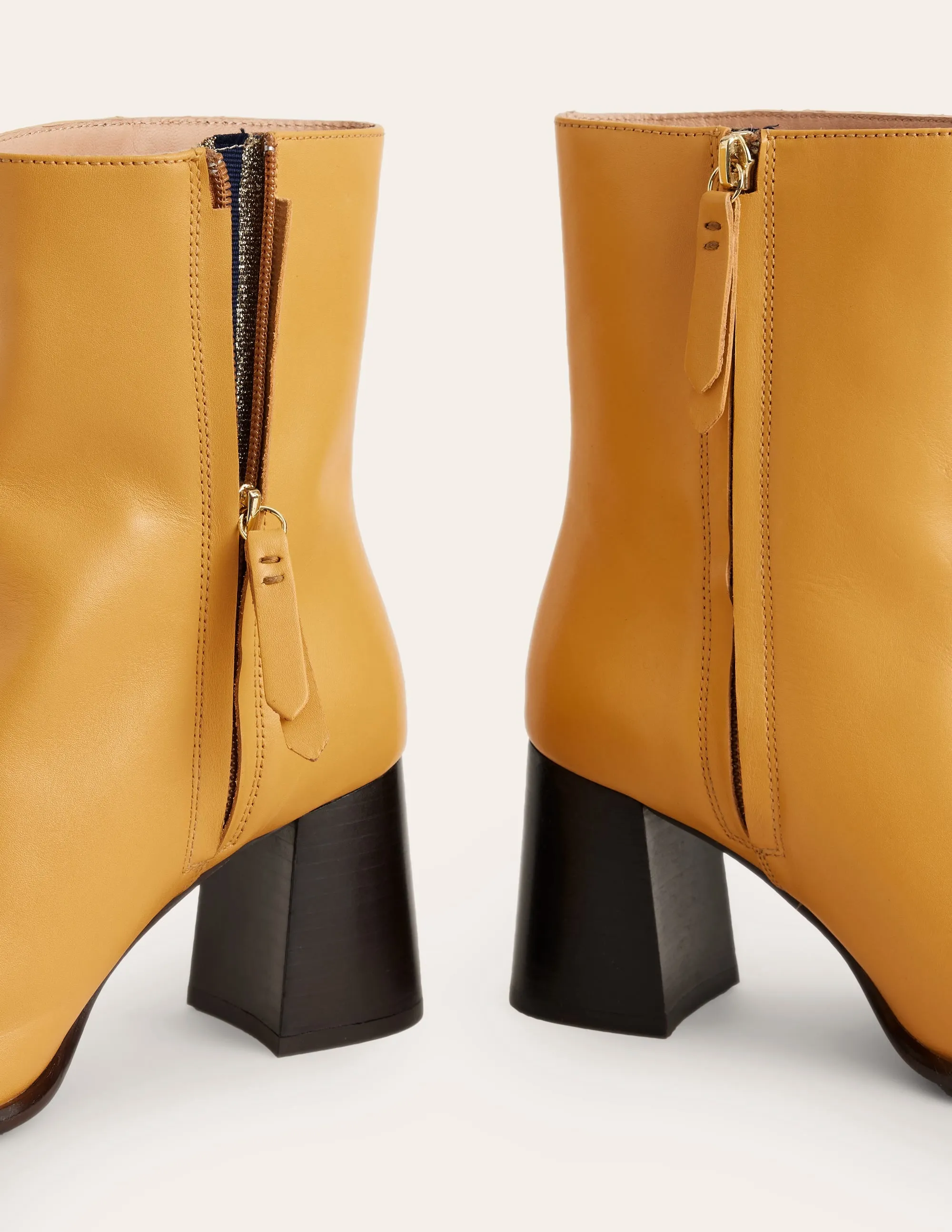 Heeled Leather Mid Boots-Yellow