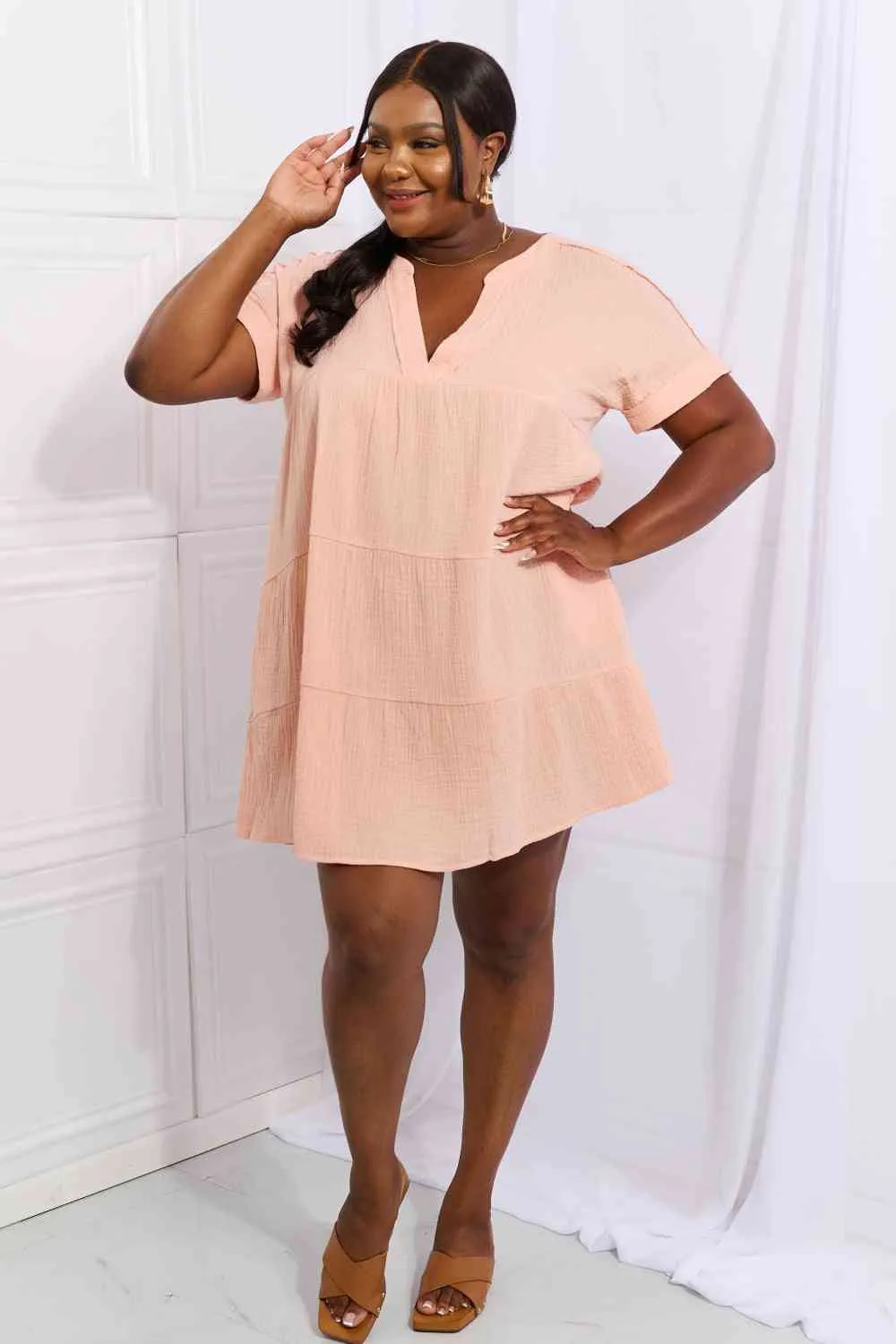 HEYSON Easy Going Full Size Gauze Tiered Ruffle Mini Dress