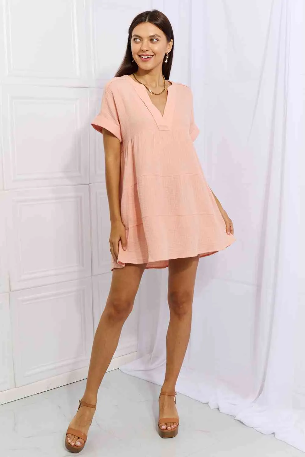 HEYSON Easy Going Full Size Gauze Tiered Ruffle Mini Dress