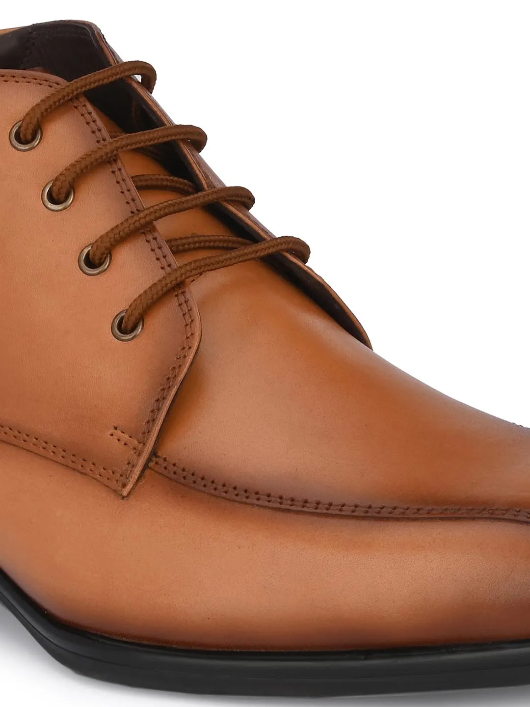 Hitz Men's Tan Leather Formal Ankle Shoes with Laces