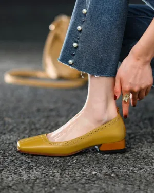 Hollow Out Square Toe Chunky Loafers