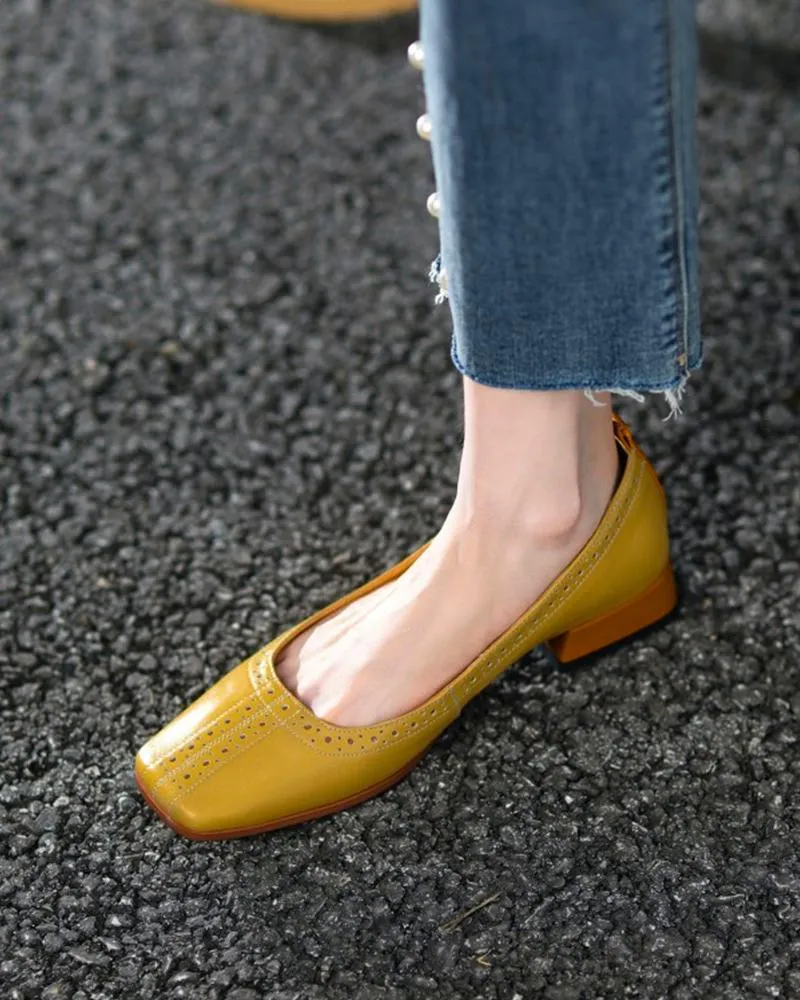 Hollow Out Square Toe Chunky Loafers