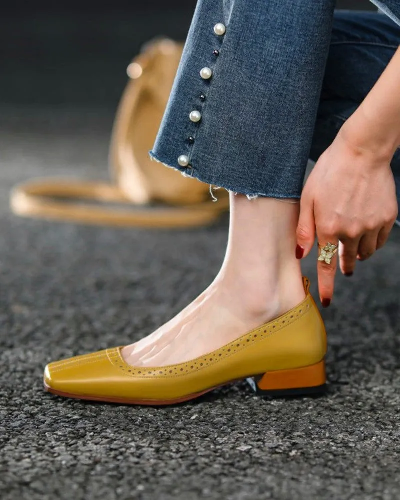 Hollow Out Square Toe Chunky Loafers