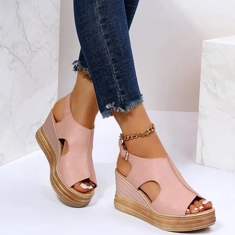 Ivyshape | Casual Buckle Wedge Sandals for Women