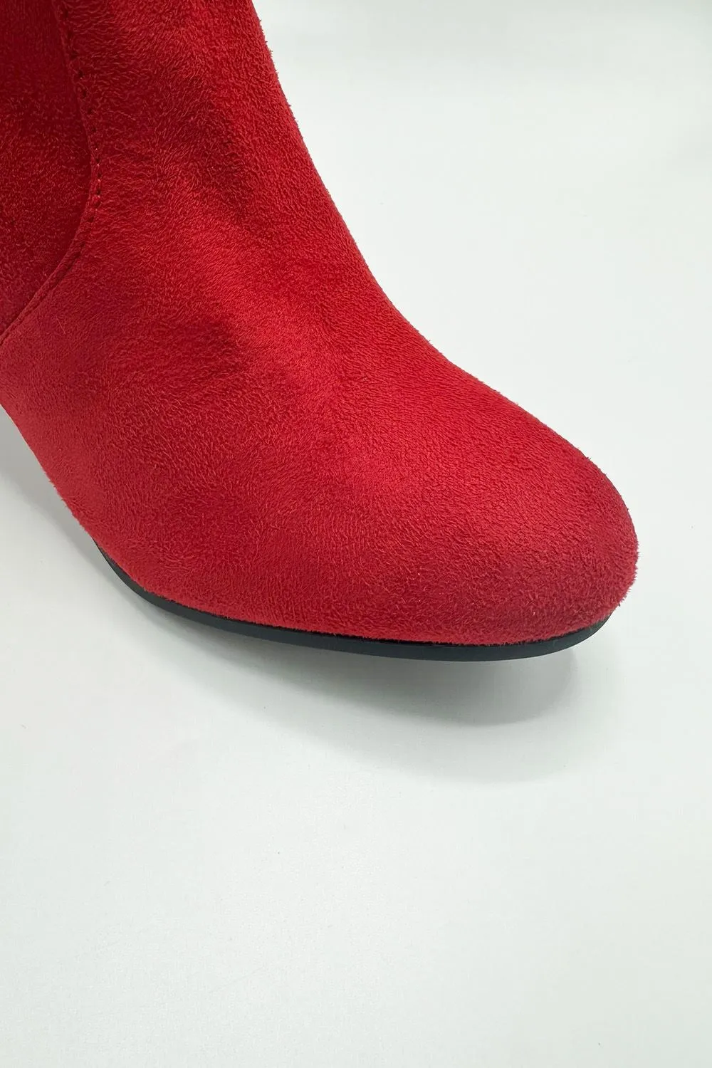 Jayda Over The Knee Block Heel Boots in Red Suede