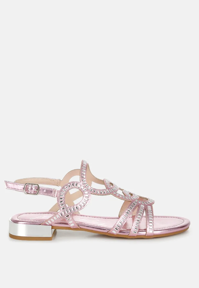 Jisters Cut Out Detail Rhinestone Flat Sandals