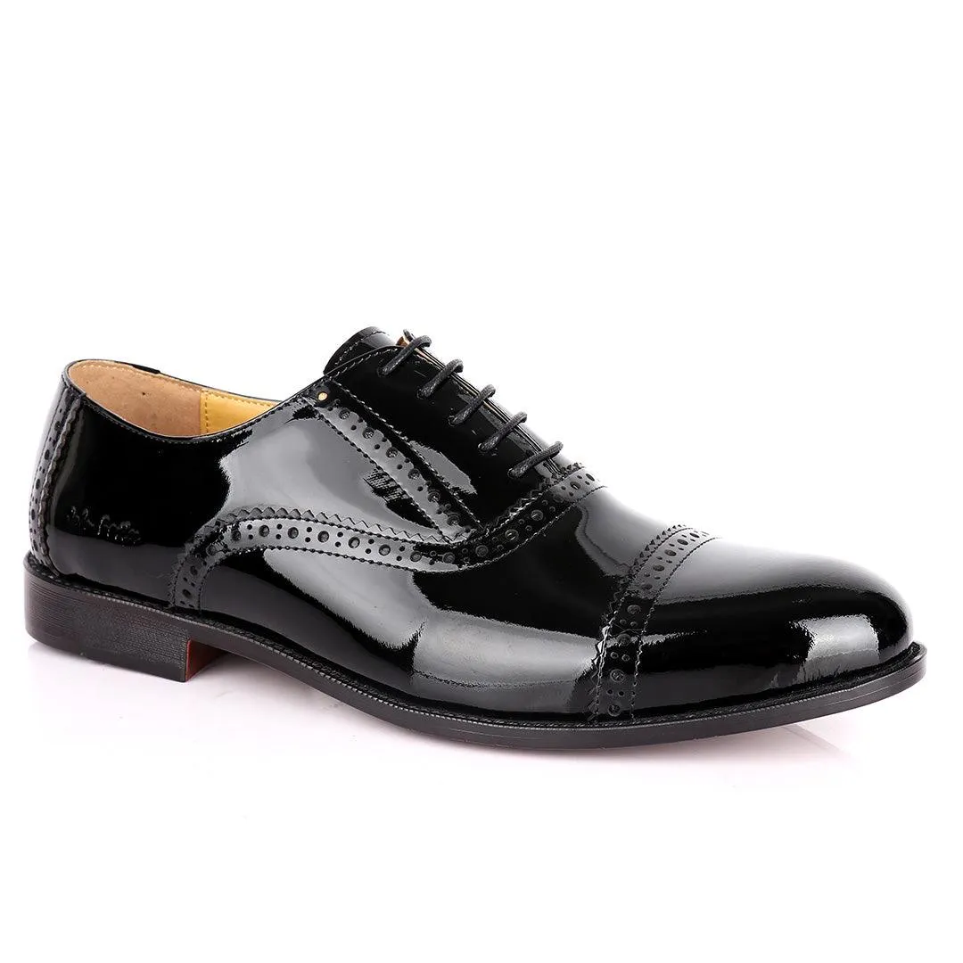 John Foster Classic Wetlooks Leather Premium Brogues- Black