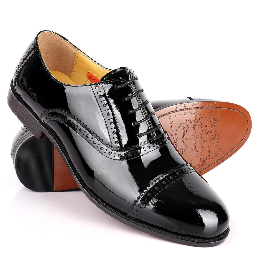 John Foster Classic Wetlooks Leather Premium Brogues- Black