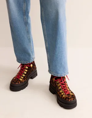 Lace-up Hiker Boots-Leopard Pony