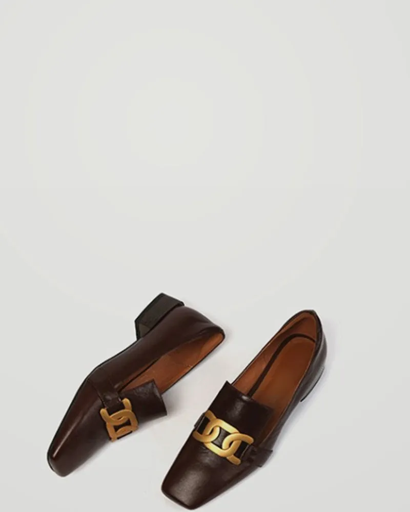 Link Chain Square Toe Slit Loafers