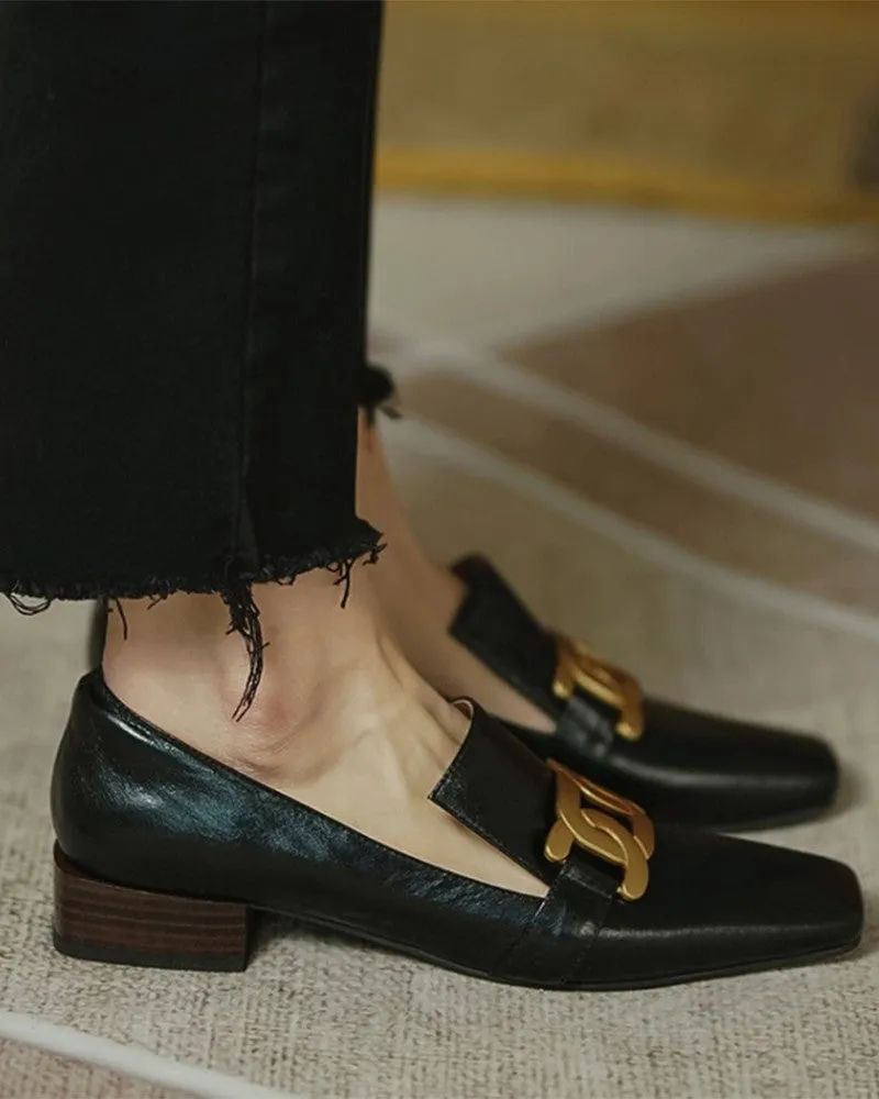 Link Chain Square Toe Slit Loafers