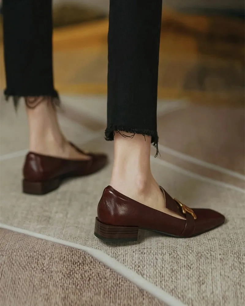 Link Chain Square Toe Slit Loafers