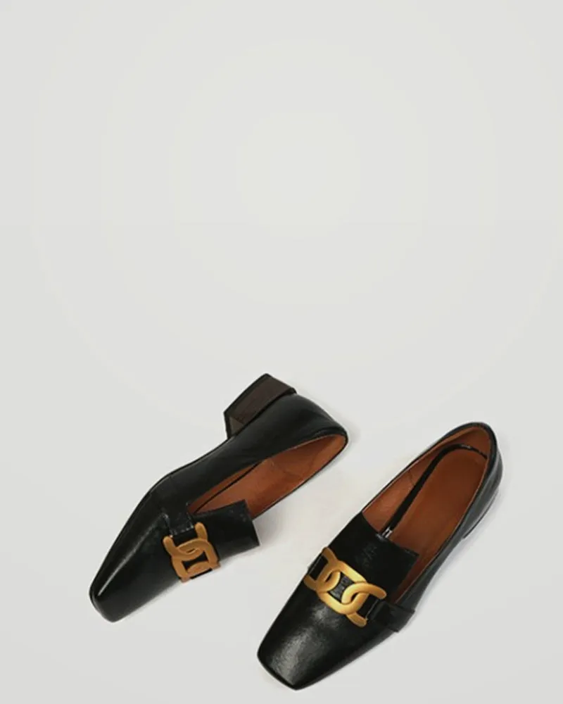 Link Chain Square Toe Slit Loafers