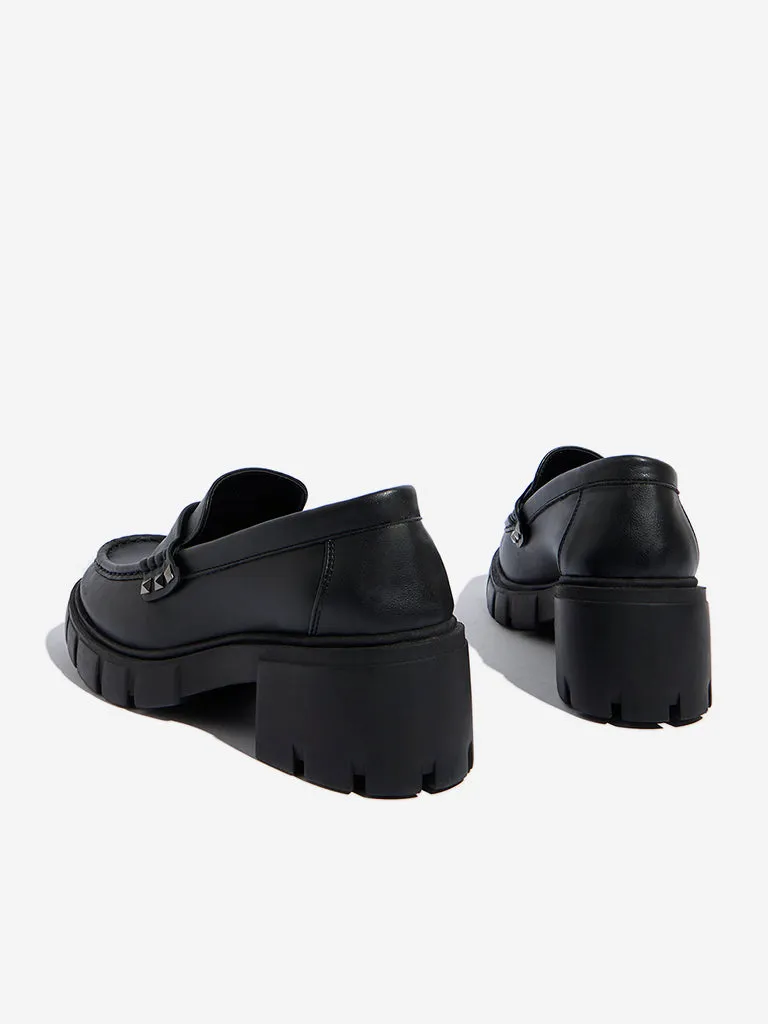 LUNA BLU Black Stud Detailed Penny Loafers