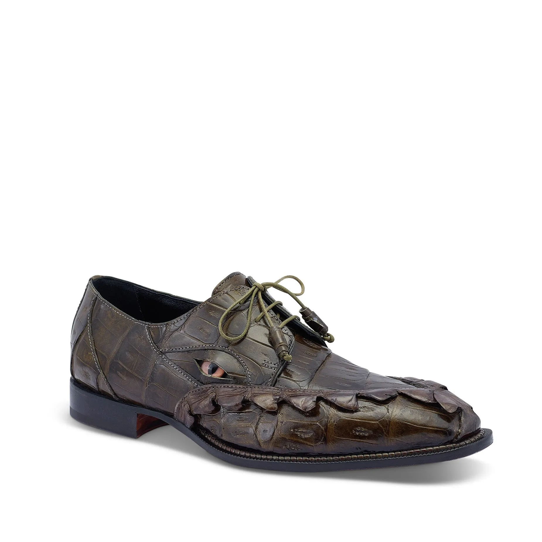 Mauri 3094 Slayer Men's Shoes Money Green Exotic Hornback / Crocodile Eyes Derby Oxfords (MA5435)