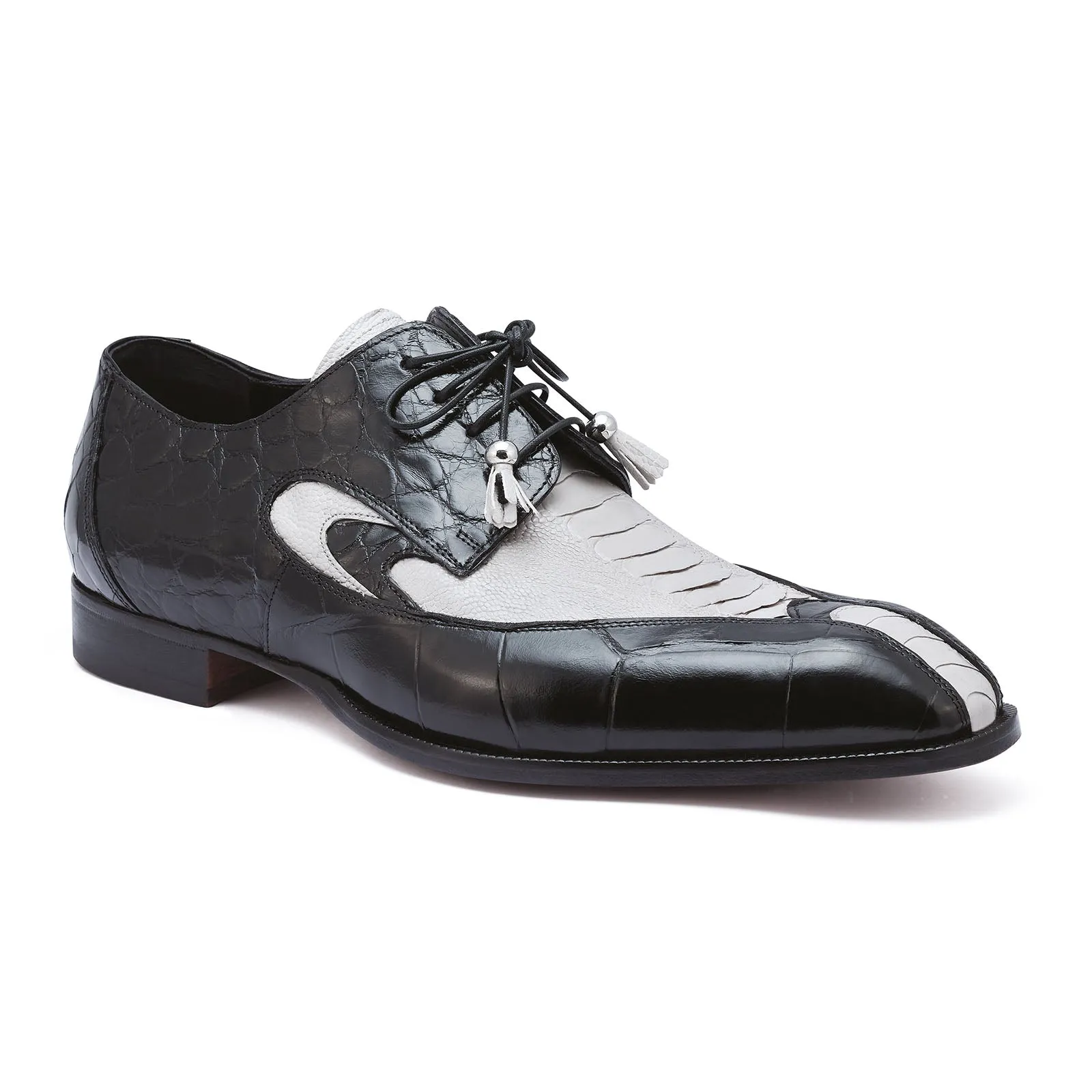 Mauri Whispers 3070 Men's Shoes Acre Raindrops & Black Exotic Alligator / Ostrich Leg Derby Oxfords (MA5256)