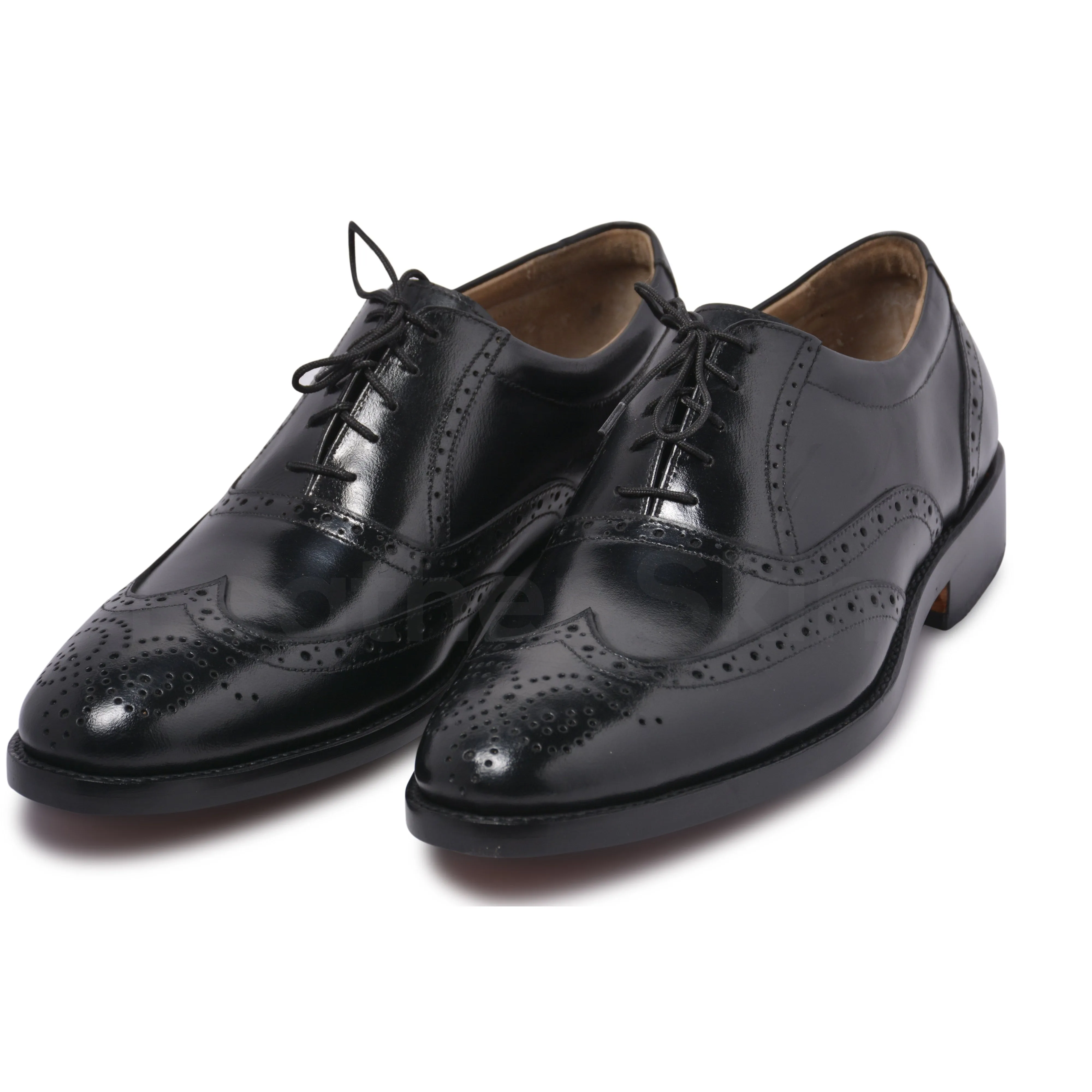 Men Black Oxford Brogue Wingtip Genuine Leather Shoes