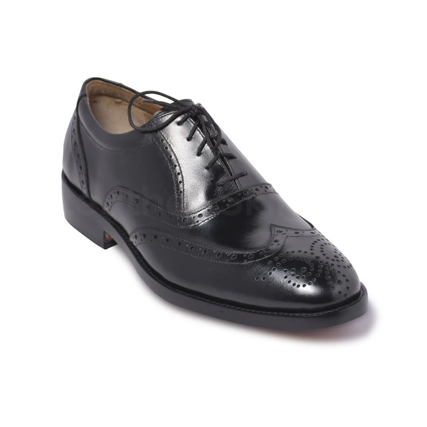 Men Black Oxford Brogue Wingtip Genuine Leather Shoes