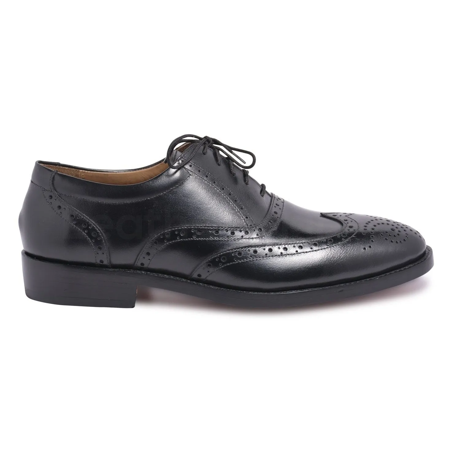 Men Black Oxford Brogue Wingtip Genuine Leather Shoes