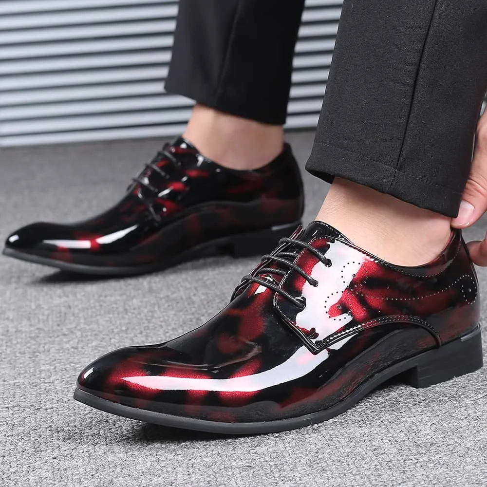 Men Floral Patent Derby Shoes Formal Business Pointed Toe Faux Leather Boots | 333