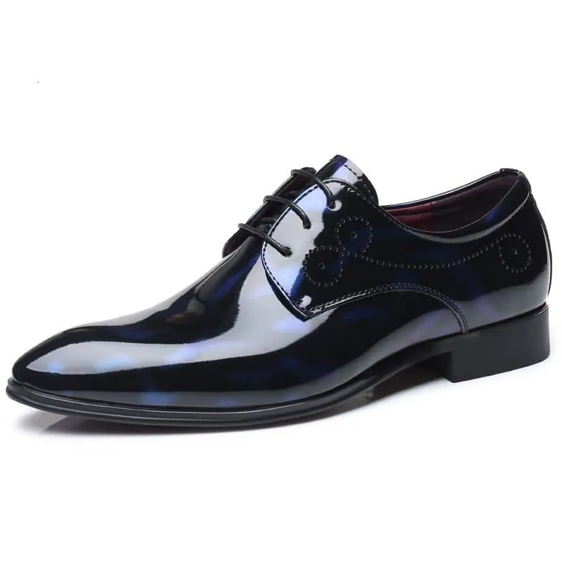 Men Floral Patent Derby Shoes Formal Business Pointed Toe Faux Leather Boots | 333