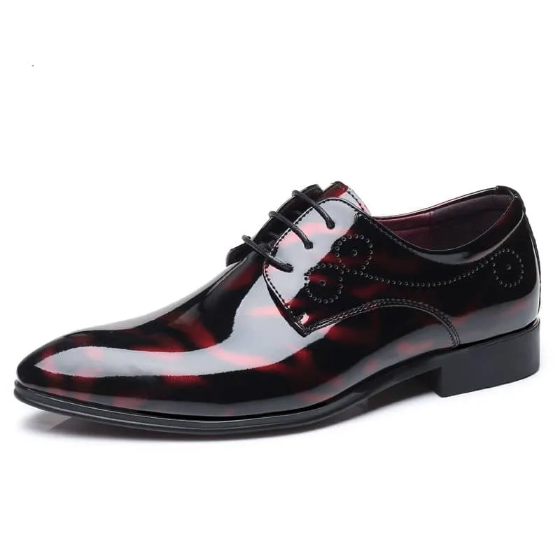 Men Floral Patent Derby Shoes Formal Business Pointed Toe Faux Leather Boots | 333