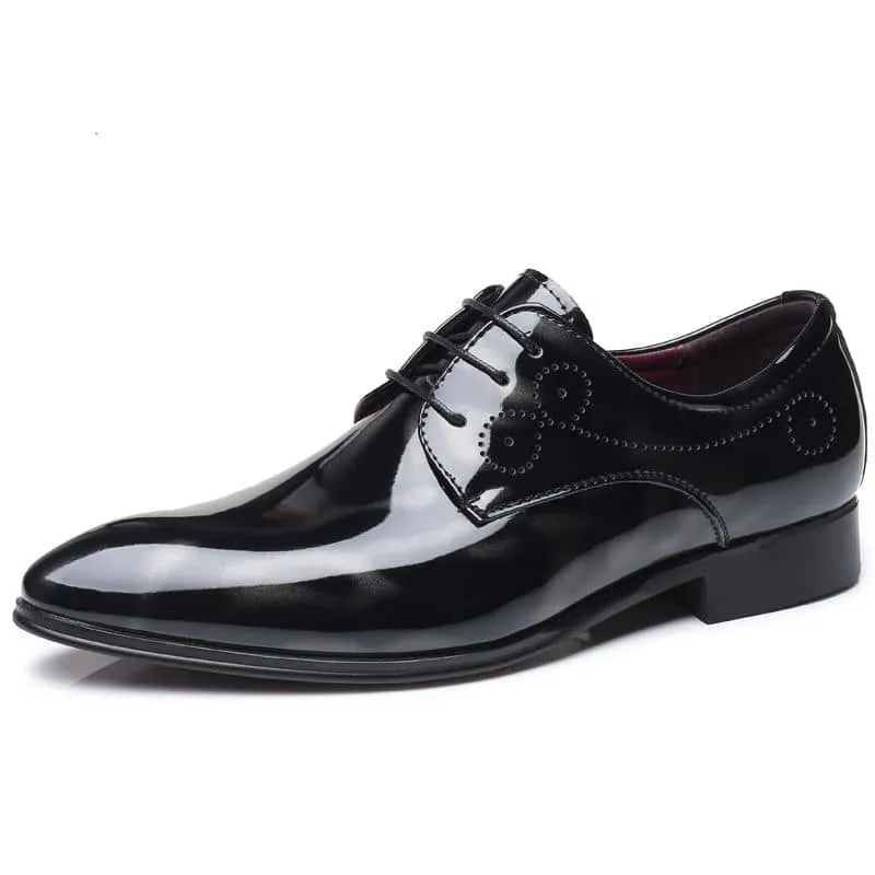 Men Floral Patent Derby Shoes Formal Business Pointed Toe Faux Leather Boots | 333